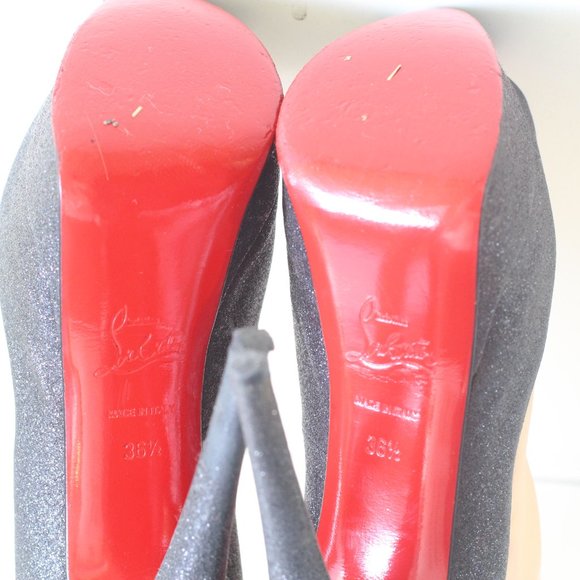 Christian Louboutin Grey Lady Peep Charcoal Glitter Pumps - Picture 7 of 8